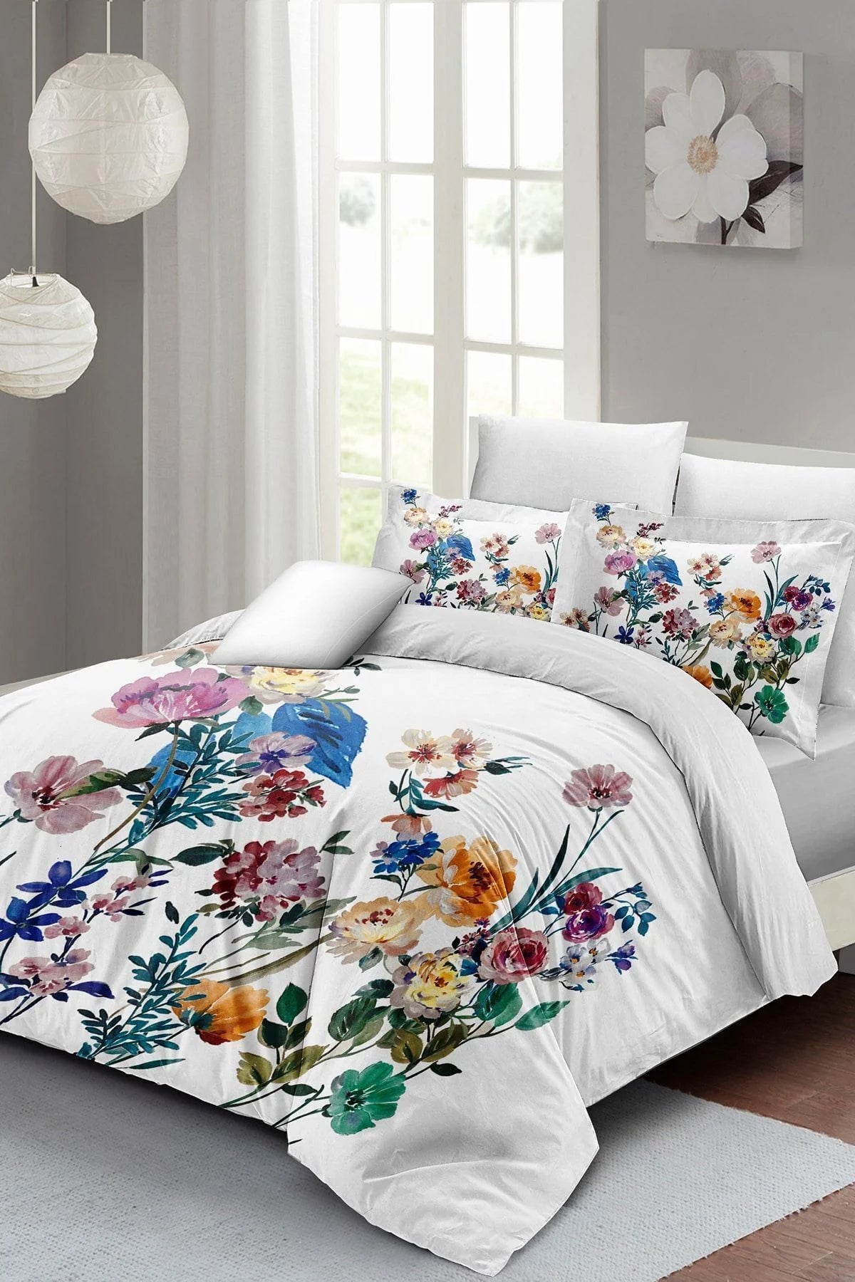 Flower Mix Çift Kişilik Nevresim Takımı 3D Pamuk Saten