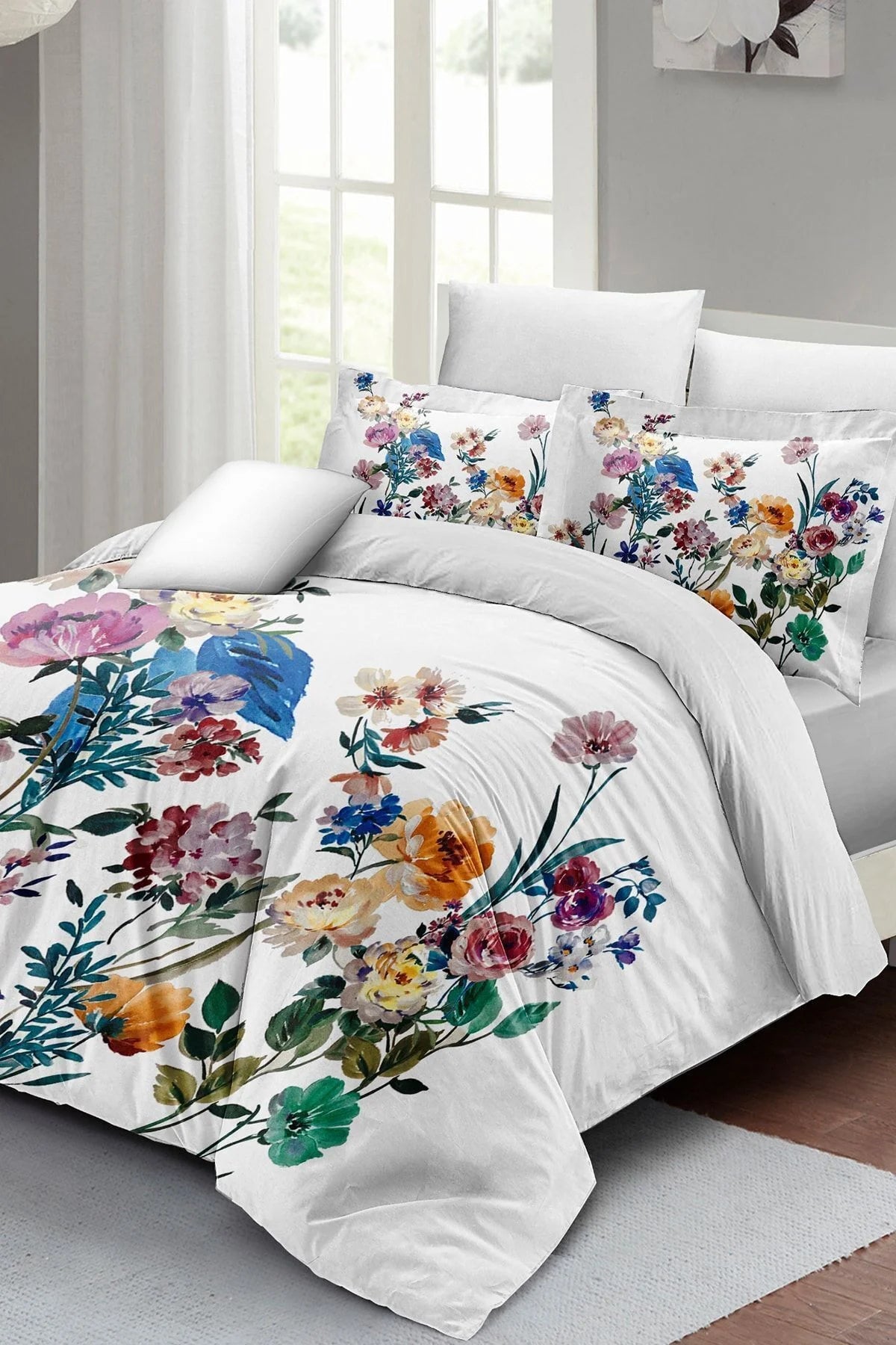 Flower Mix Çift Kişilik Nevresim Takımı 3D Pamuk Saten