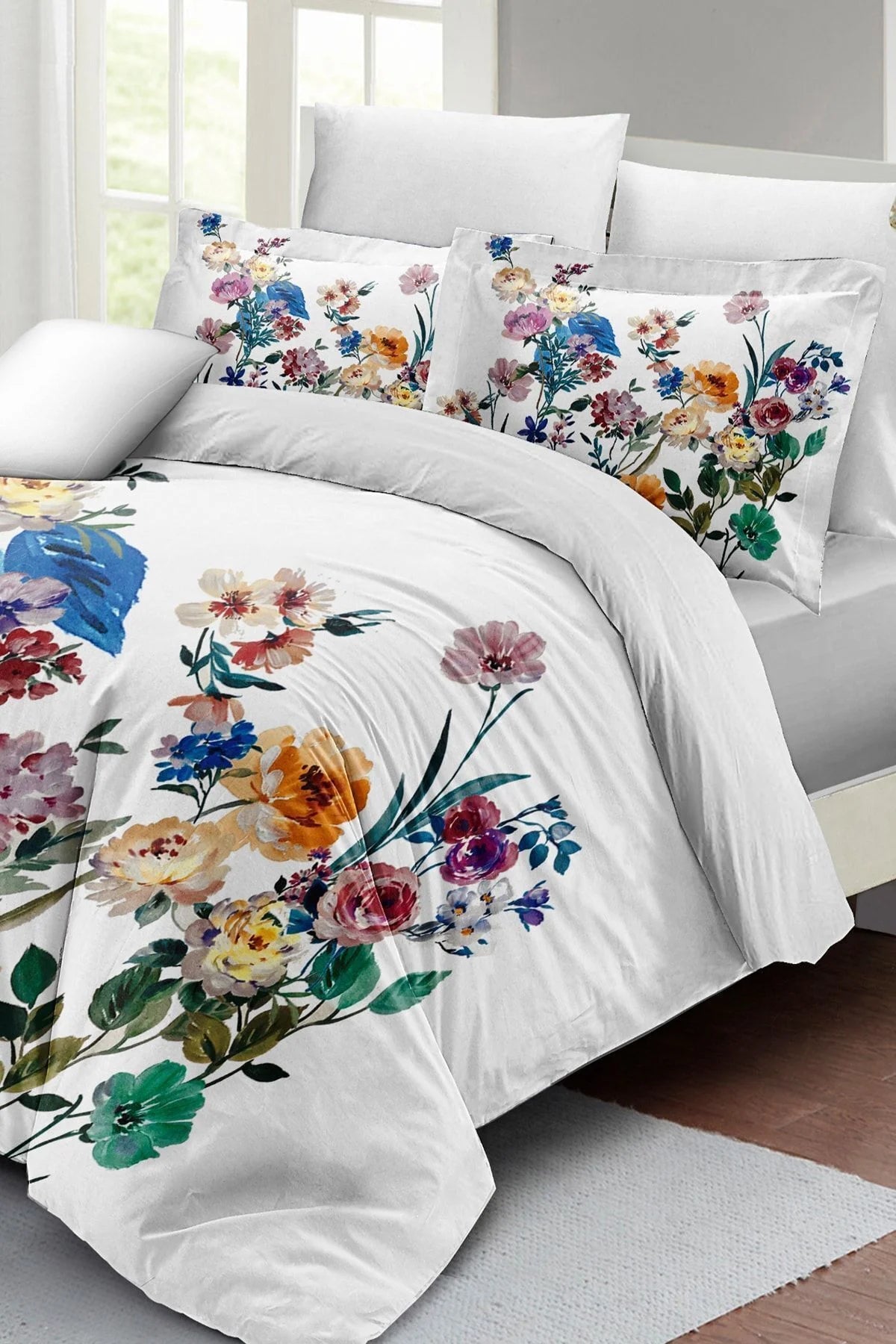 Flower Mix Çift Kişilik Nevresim Takımı 3D Pamuk Saten