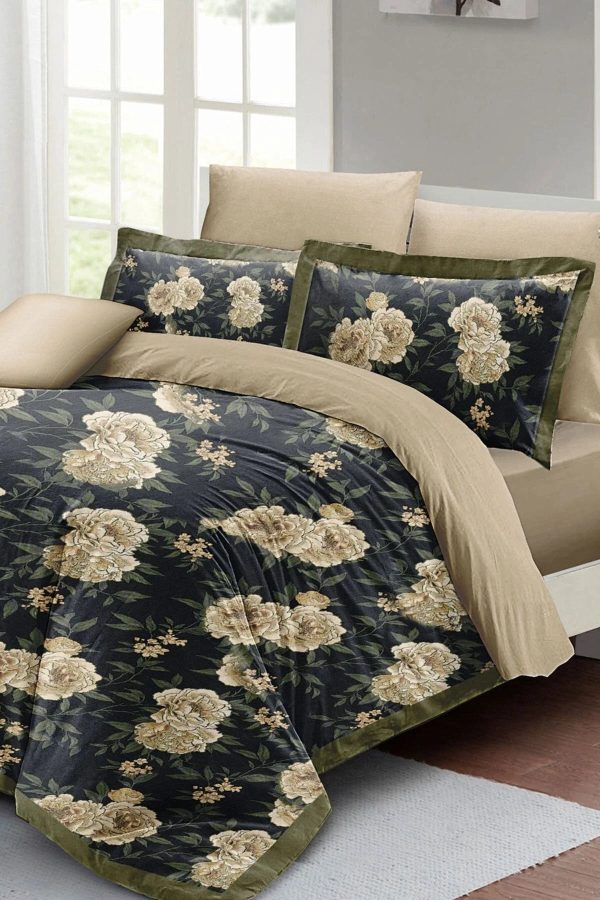 Flower Nefti Çift Kişilik Nevresim Takımı 3D Pamuk Saten