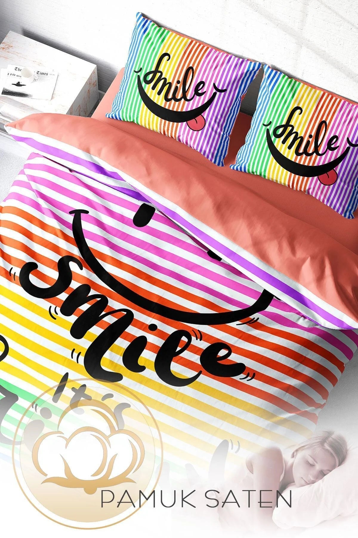 Friday Smile 3D Pamuk Saten Çift Kişilik Nevresim Takımı