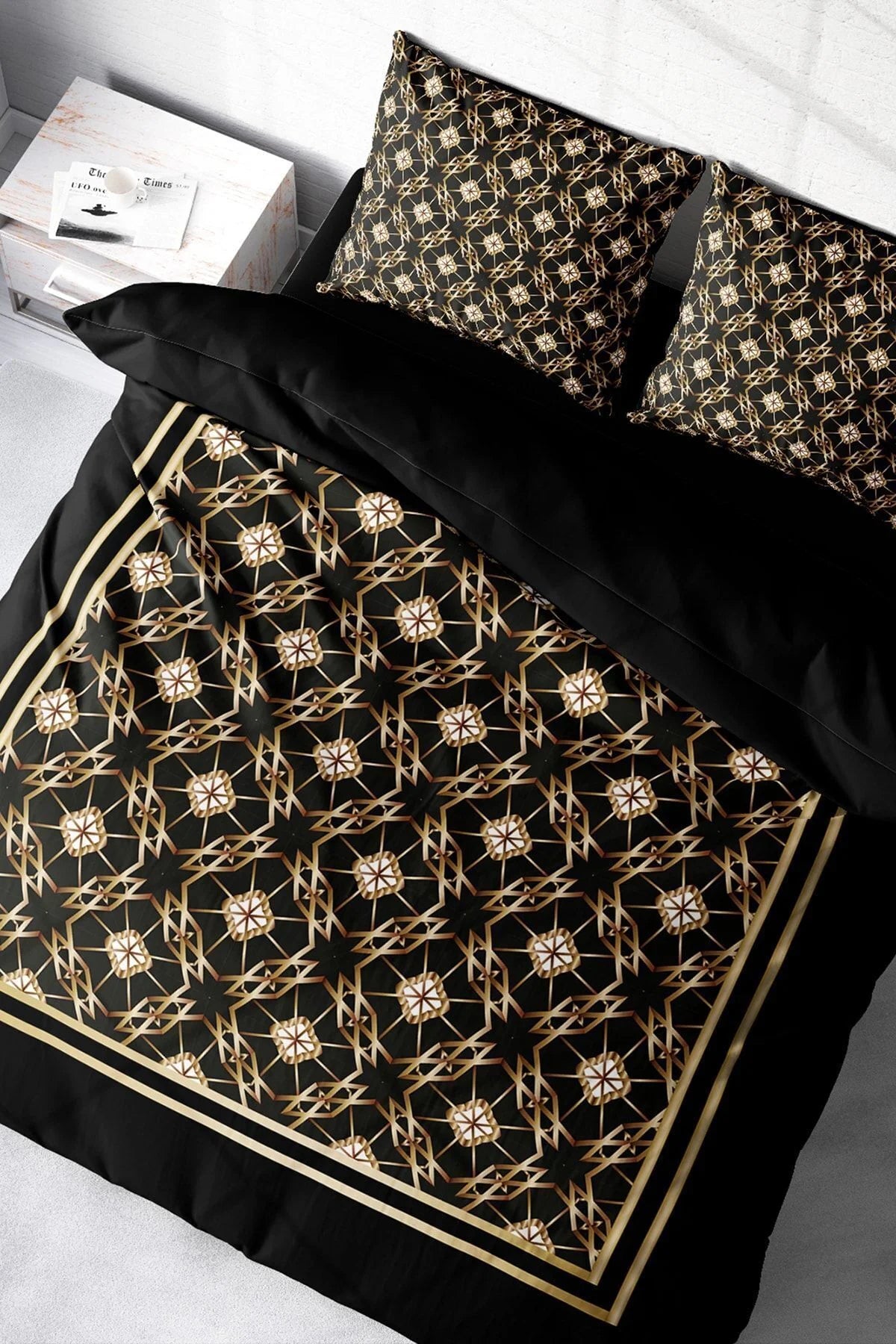 Gold Deco 3D Pamuk Saten Çift Kişilik Nevresim Takımı