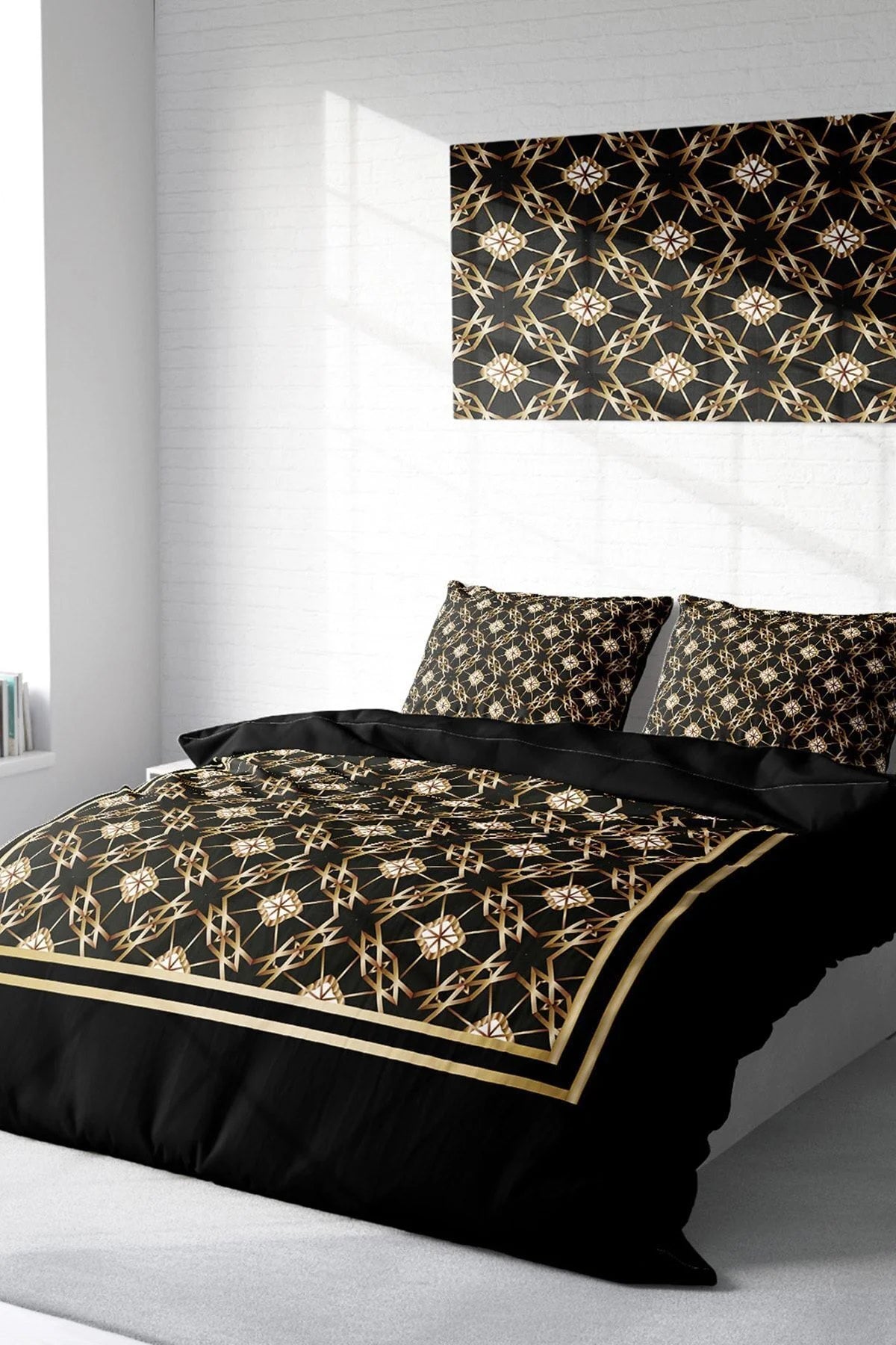 Gold Deco 3D Pamuk Saten Çift Kişilik Nevresim Takımı