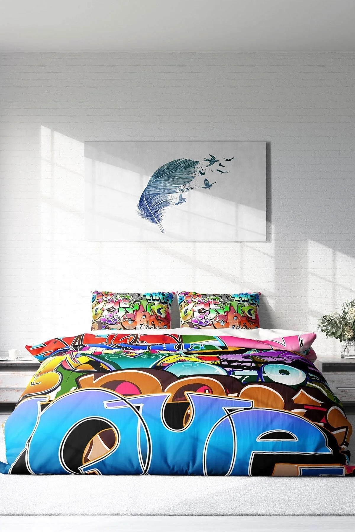 Graffiti 3D Pamuk Saten Çift Kişilik Nevresim Takımı