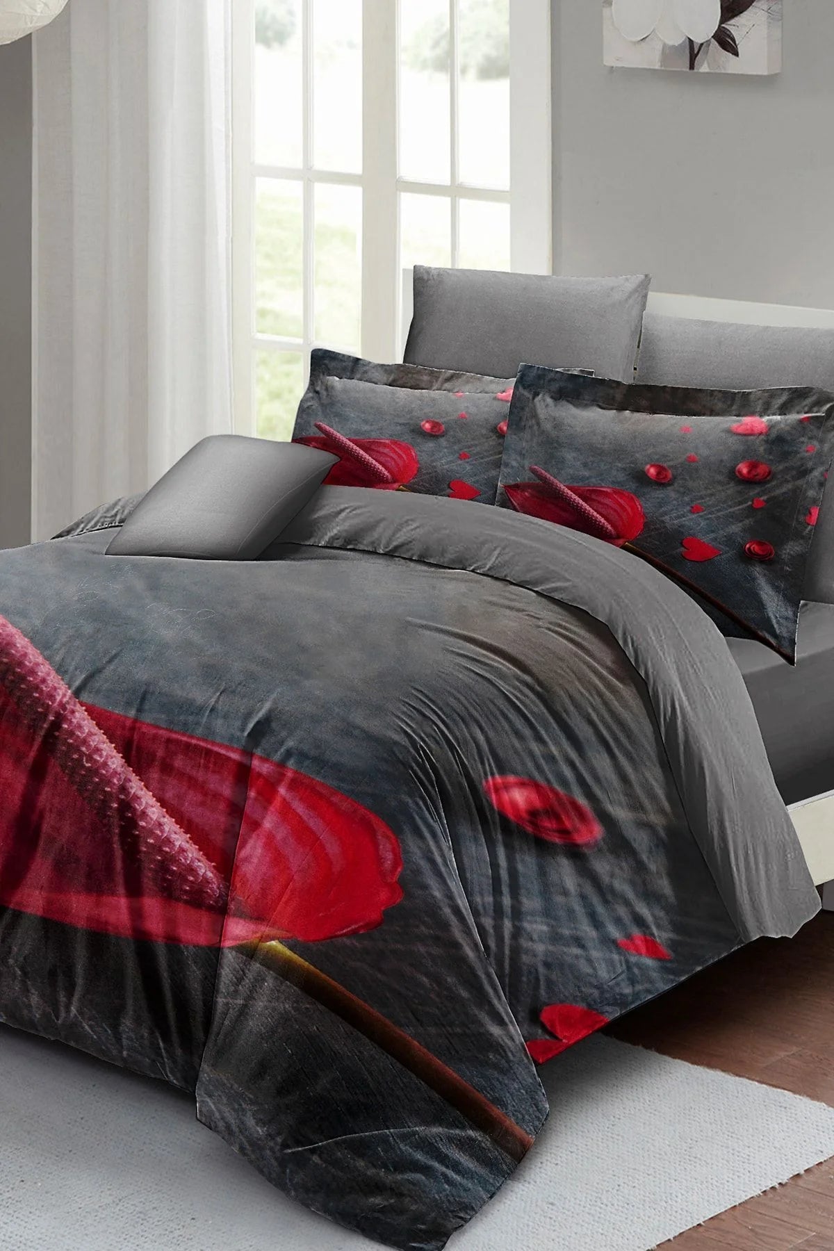 Gray Dream Çift Kişilik Nevresim Takımı 3D Pamuk Saten