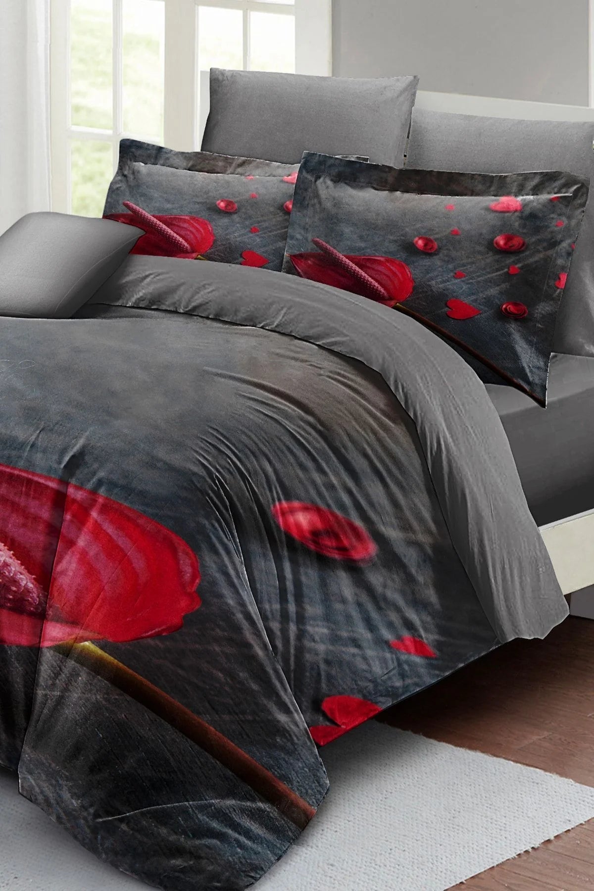 Gray Dream Çift Kişilik Nevresim Takımı 3D Pamuk Saten