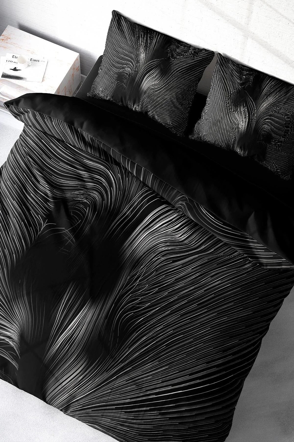 Gray Motion 3D Pamuk Saten Çift Kişilik Nevresim Takımı