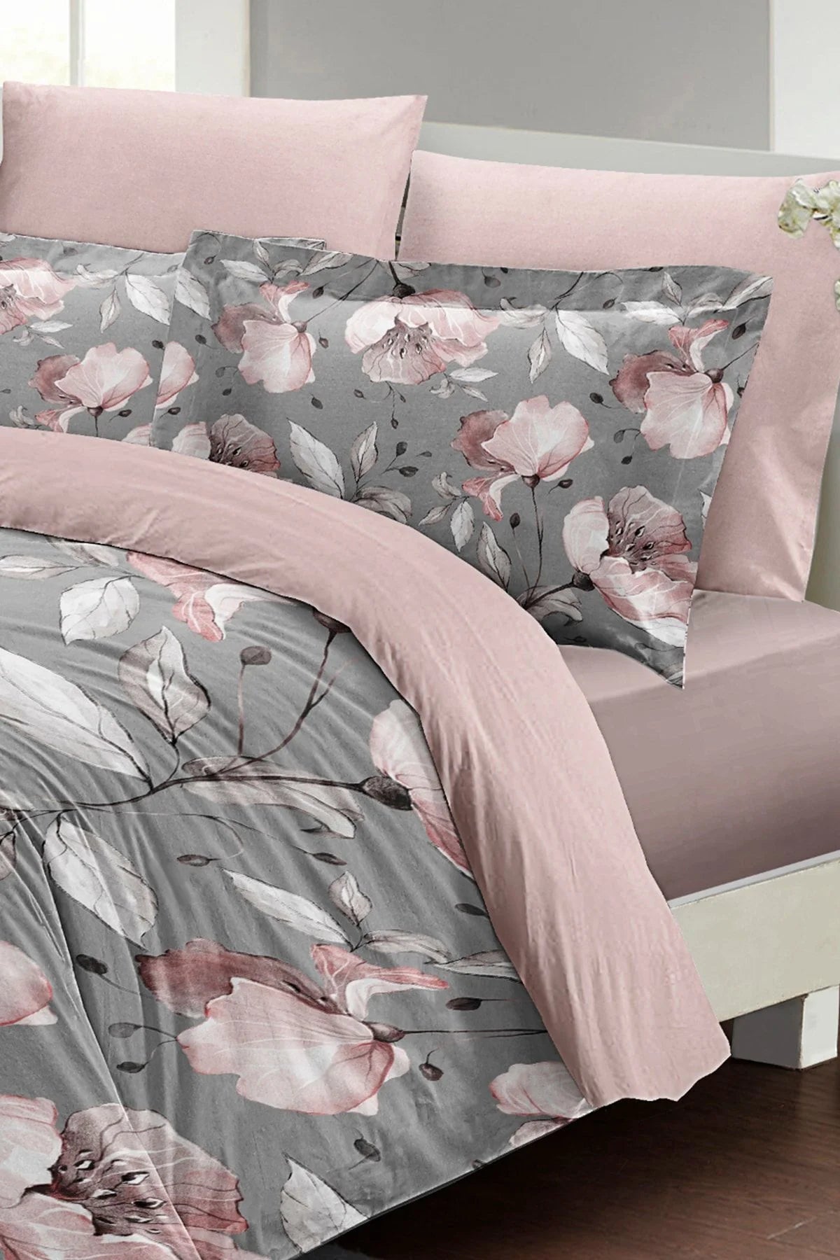 Gray Rose Çift Kişilik Nevresim Takımı 3D Pamuk Saten
