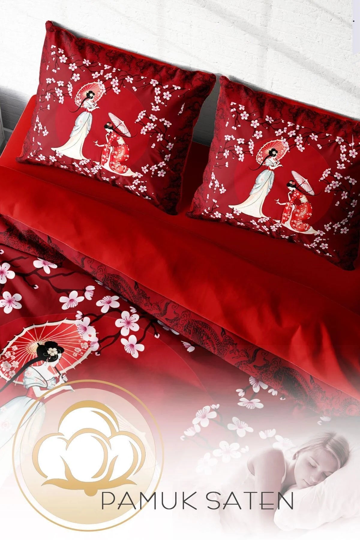 Japan Style 3D Pamuk Saten Çift Kişilik Nevresim Takımı