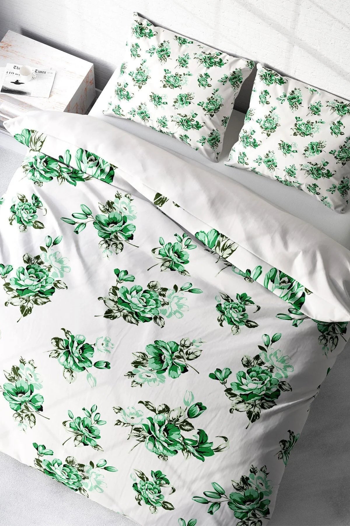 King Size Green Garden Naturel Çift Kişilik Nevresim Takımı