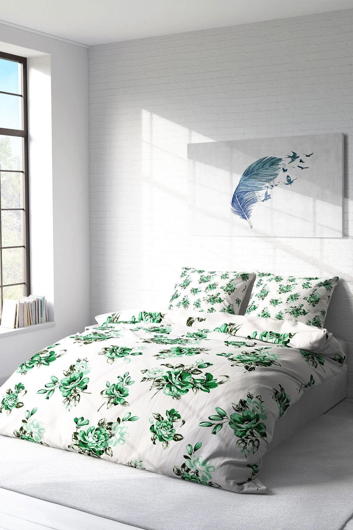 King Size Green Garden Naturel Çift Kişilik Nevresim Takımı