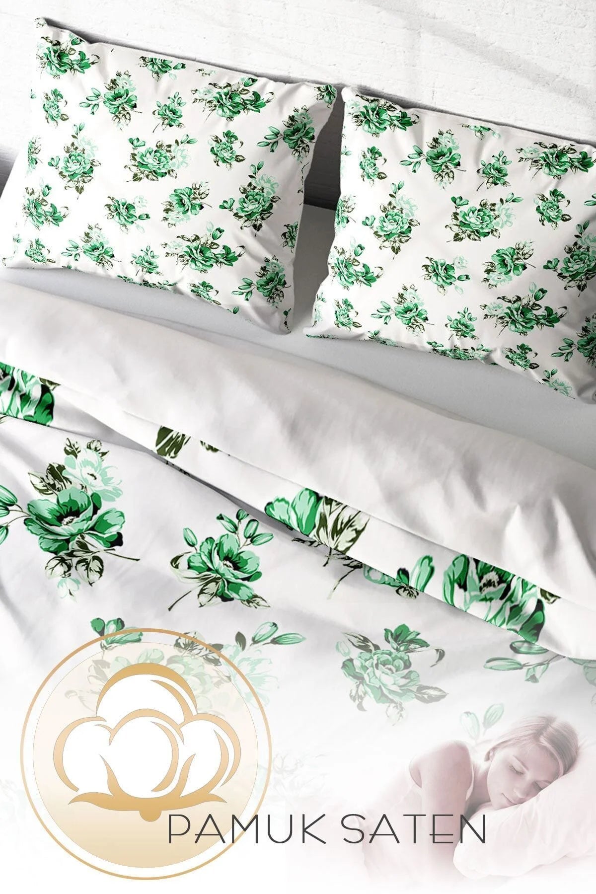 King Size Green Garden Naturel Çift Kişilik Nevresim Takımı
