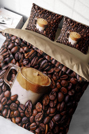 King Size Night Coffee 3D Pamuk Saten Çift Kişilik Nevresim Takımı