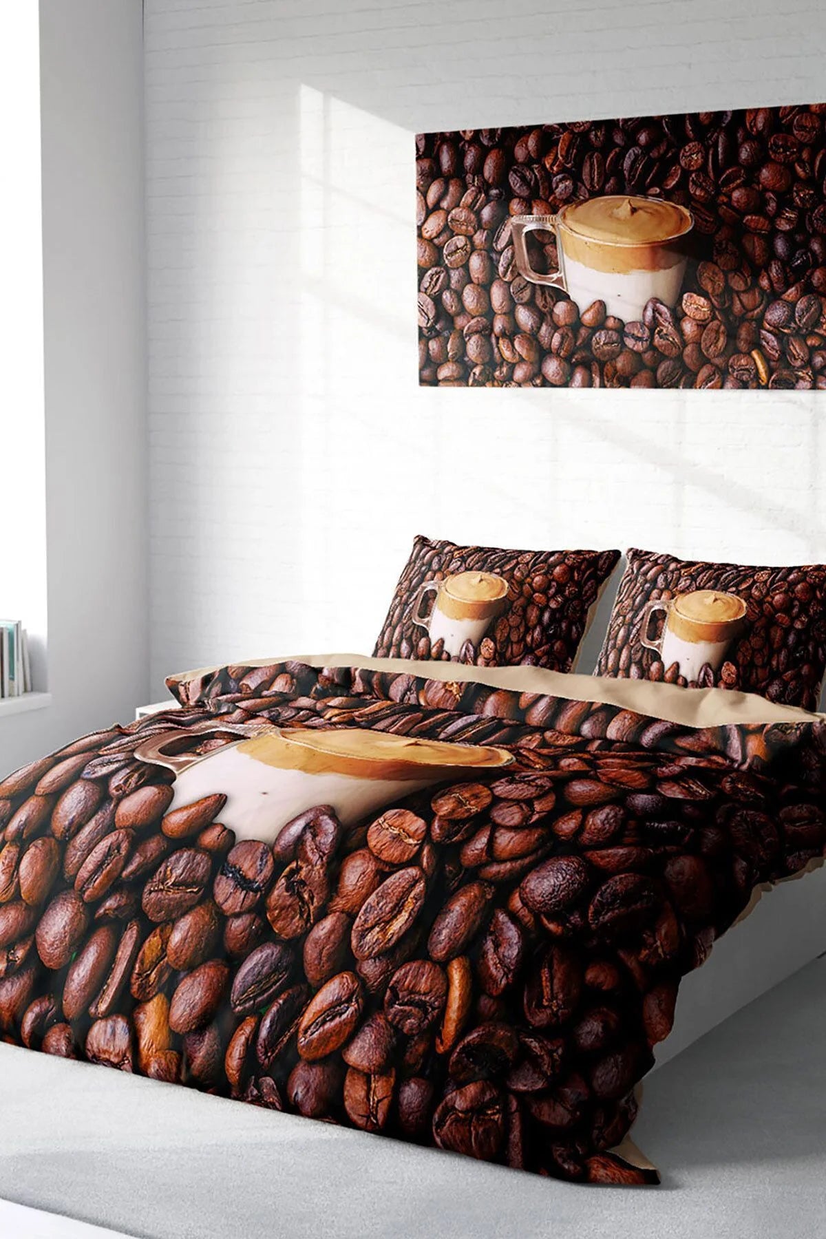 King Size Night Coffee 3D Pamuk Saten Çift Kişilik Nevresim Takımı