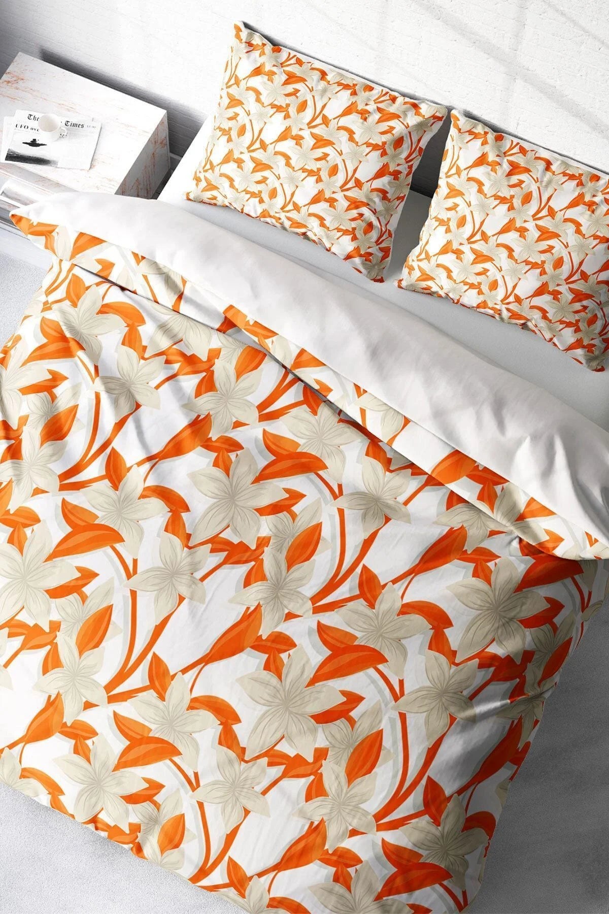 King Size Orange 3D Pamuk Saten Çift Kişilik Nevresim Takımı