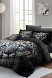 Leopar Çift Kişilik Nevresim Takımı Özel Dokuma Pamuk Saten Blue Leopard