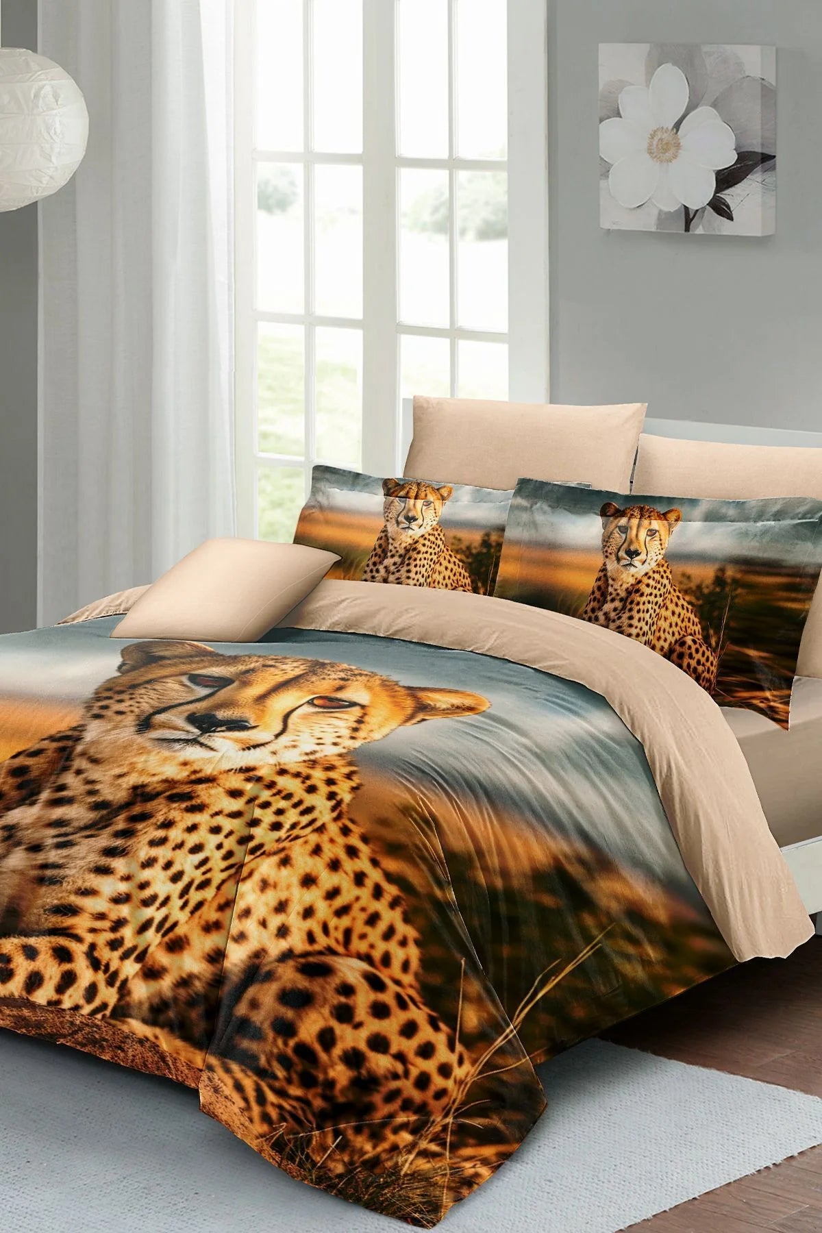 Leopar Çift Kişilik Nevresim Takımı Özel Dokuma Pamuk Saten Cheetah