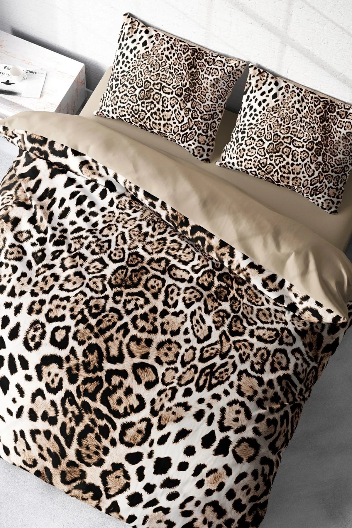 Leopar Çift Kişilik Nevresim Takımı Özel Dokuma Pamuk Saten Classical Leopard