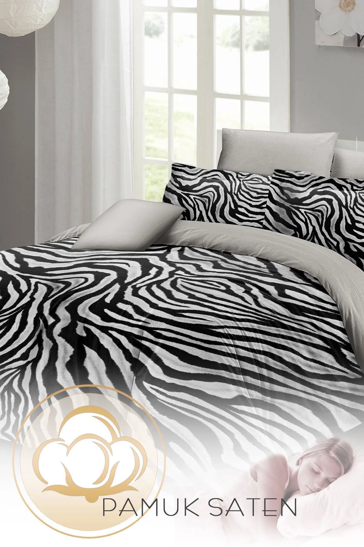 Leopar Çift Kişilik Nevresim Takımı Özel Dokuma Pamuk Saten Classical Zebra