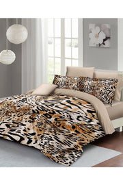 Leopar Çift Kişilik Nevresim Takımı Özel Dokuma Pamuk Saten Drawing Leopard