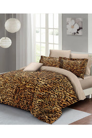 Leopar Çift Kişilik Nevresim Takımı Özel Dokuma Pamuk Saten Golden Leopard