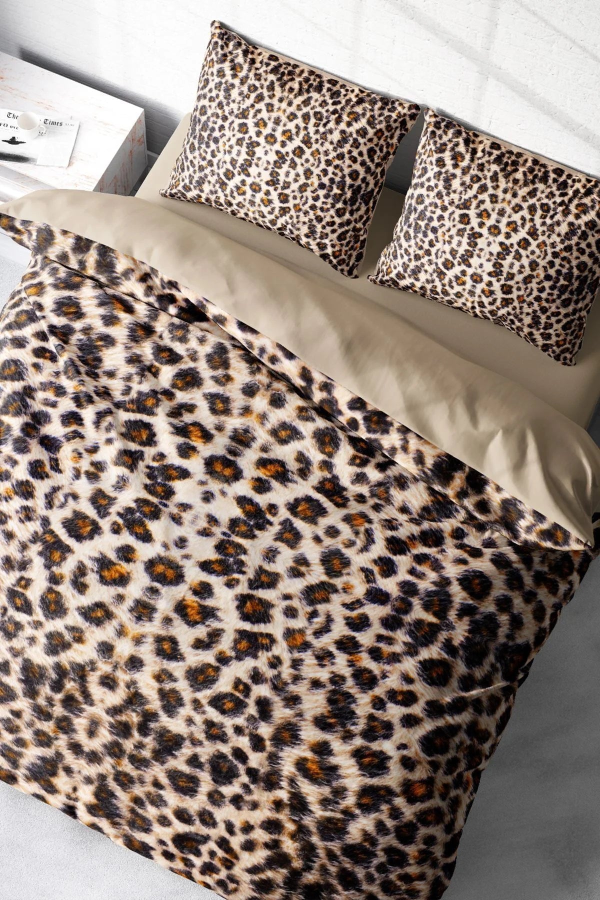 Leopar Çift Kişilik Nevresim Takımı Özel Dokuma Pamuk Saten Small Leopard