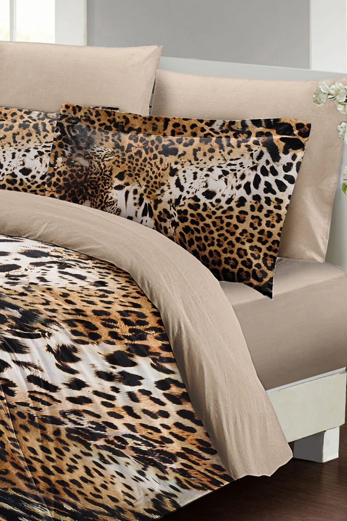 Leopar Çift Kişilik Nevresim Takımı Özel Dokuma Pamuk Saten Wild Leopard