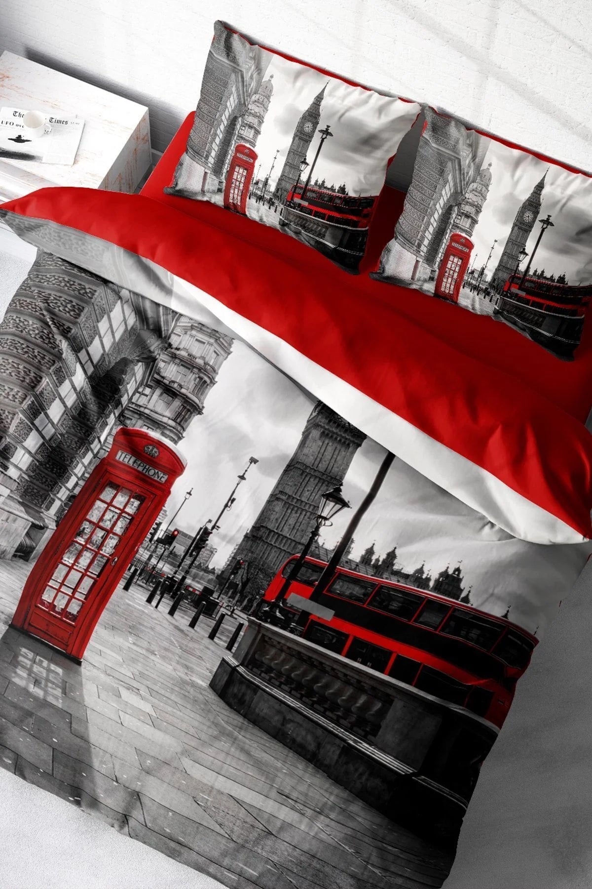 London 3D Pamuk Saten Çift Kişilik Nevresim Takımı