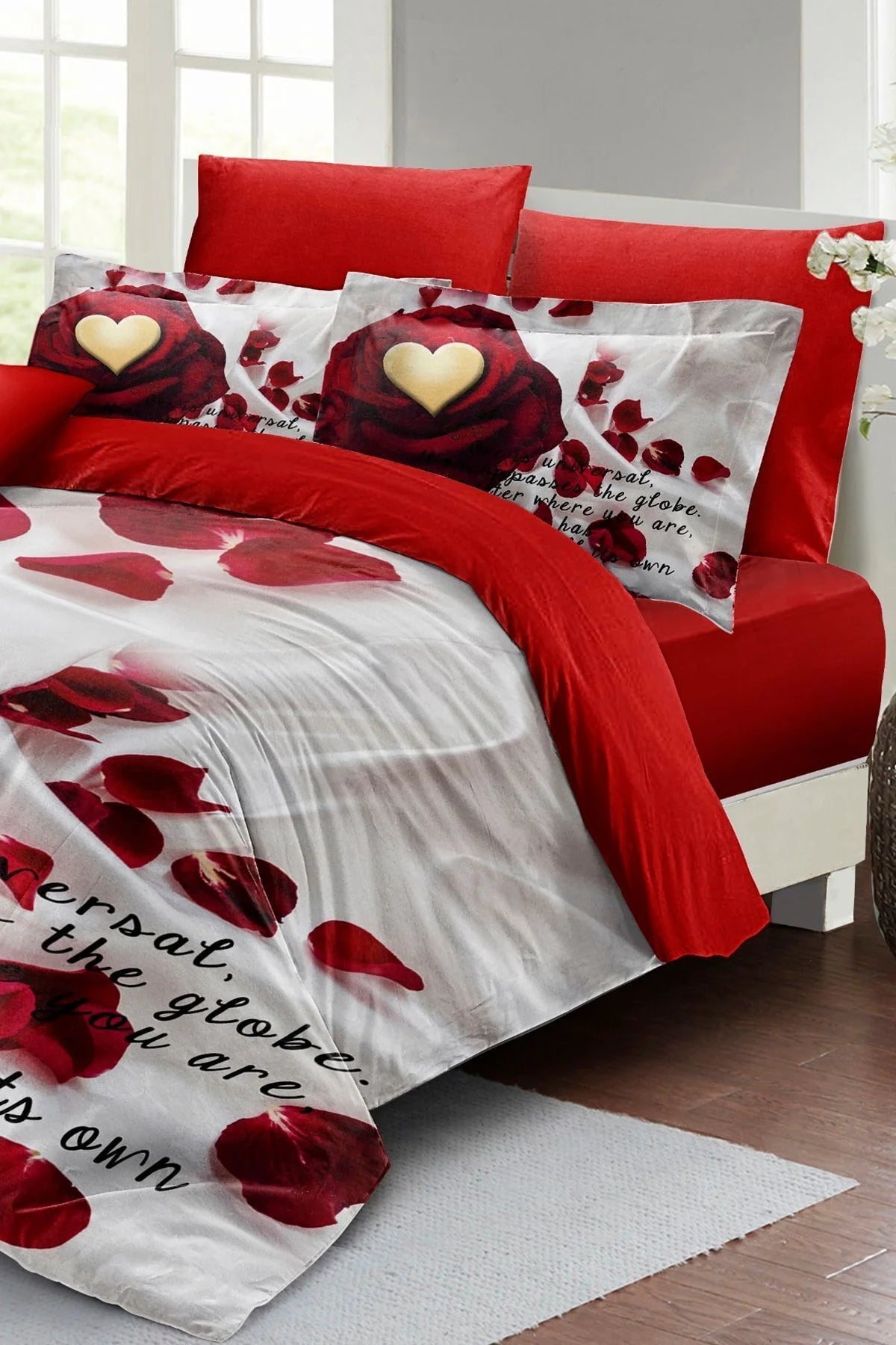 Love Poem 3D Pamuk Saten %100 Pamuk Çift Kişilik Nevresim Takımı