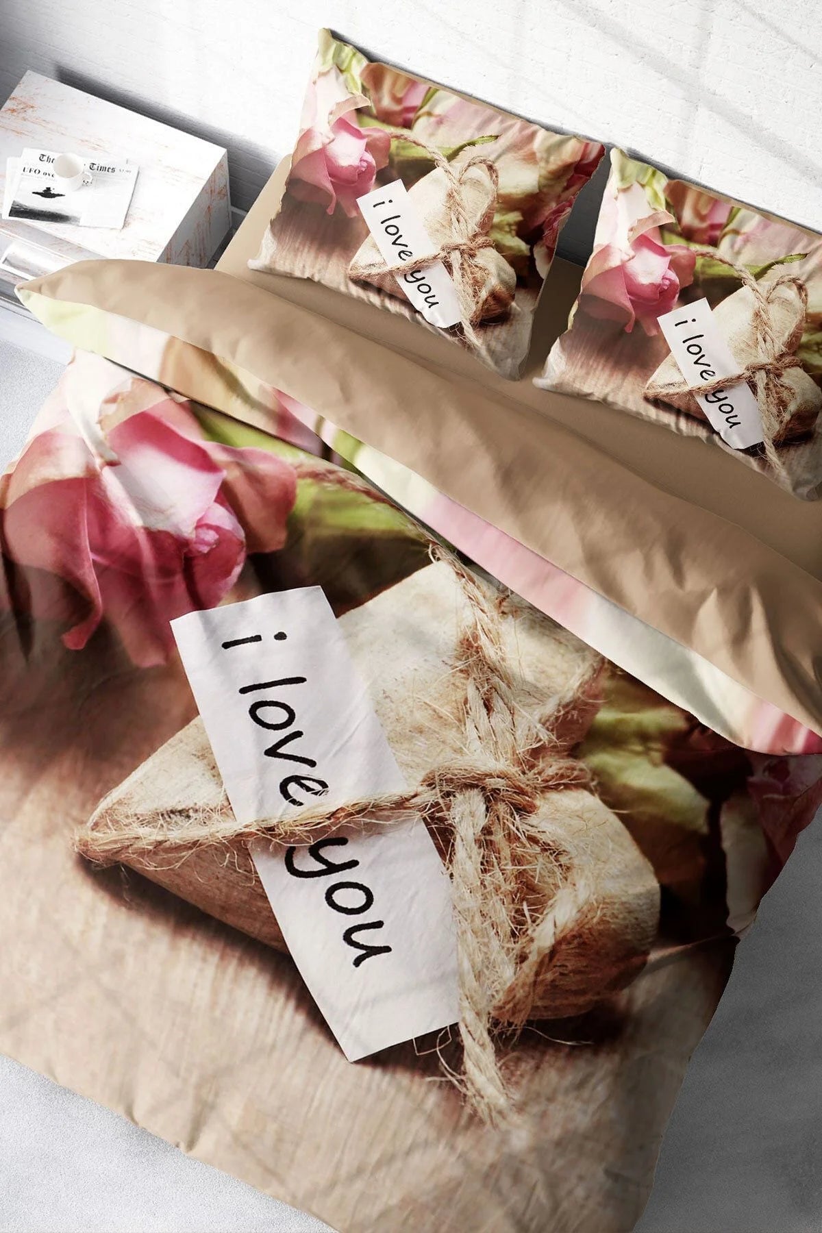 Love You 3D Dijital Baskılı Çift Kişilik Nevresim Takımı