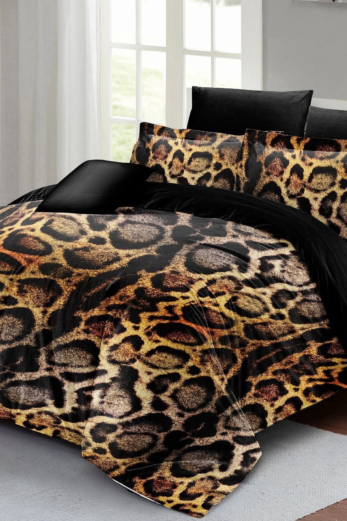 Lux Leopar Çift Kişilik Nevresim Takımı Özel Dokuma Pamuk Saten 3D Özel Tasarım