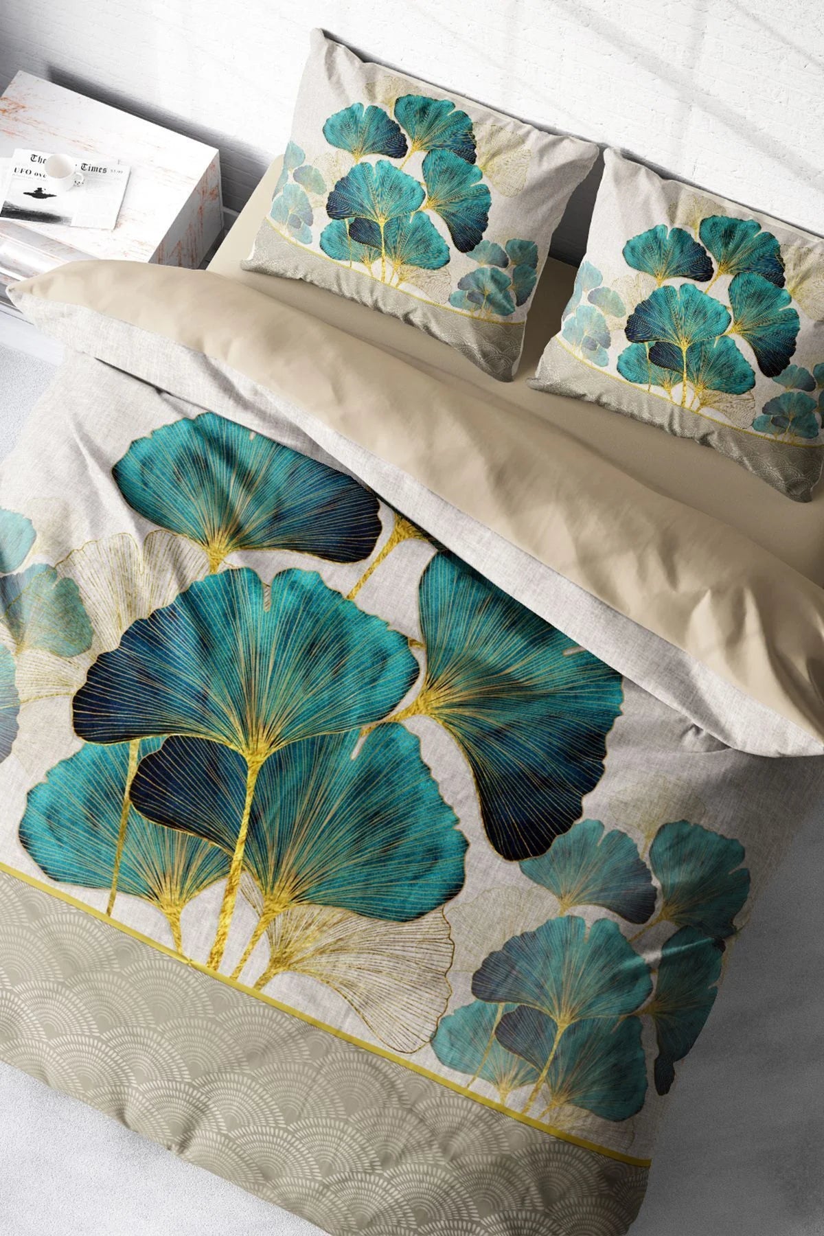 Luxury Leaves linens Çift Kişilik Pamuk Saten Nevresim Takımı