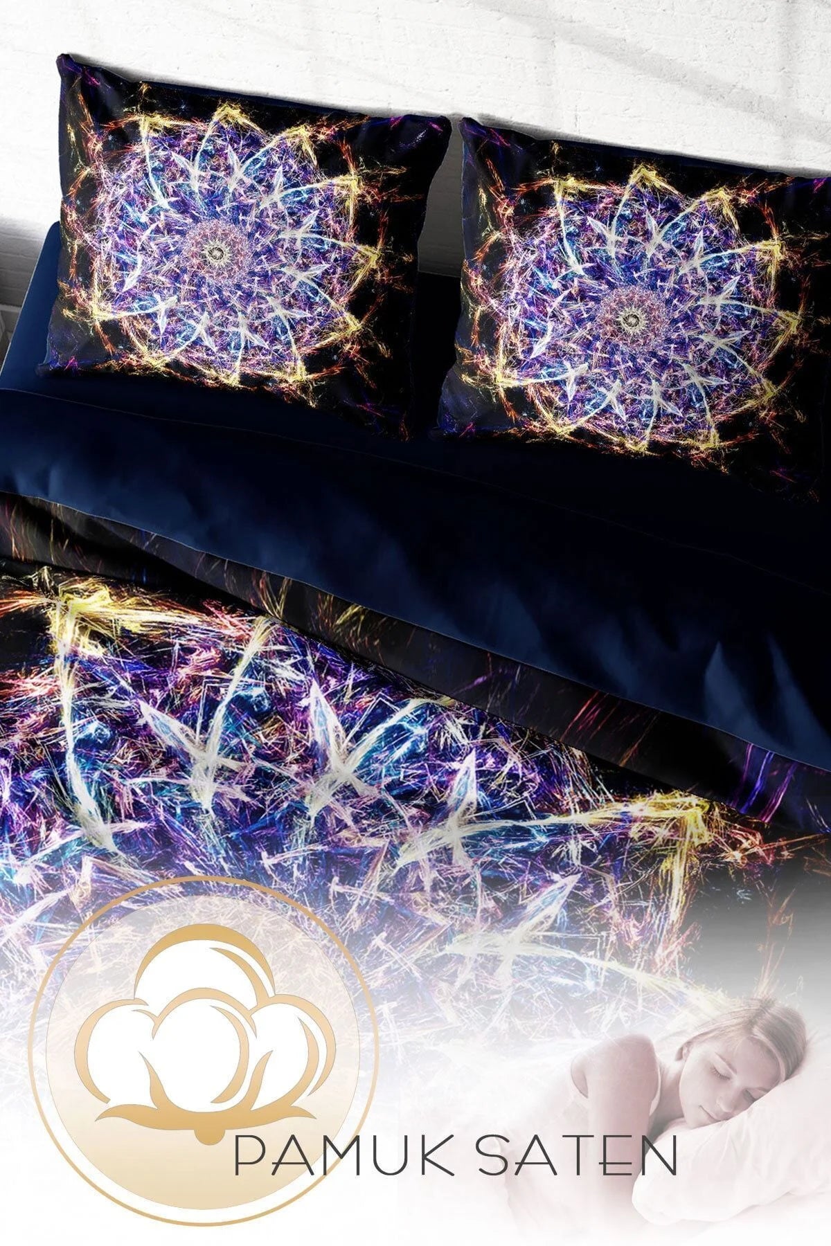 Mandala 1 3D Pamuk Saten Çift Kişilik Nevresim Takımı