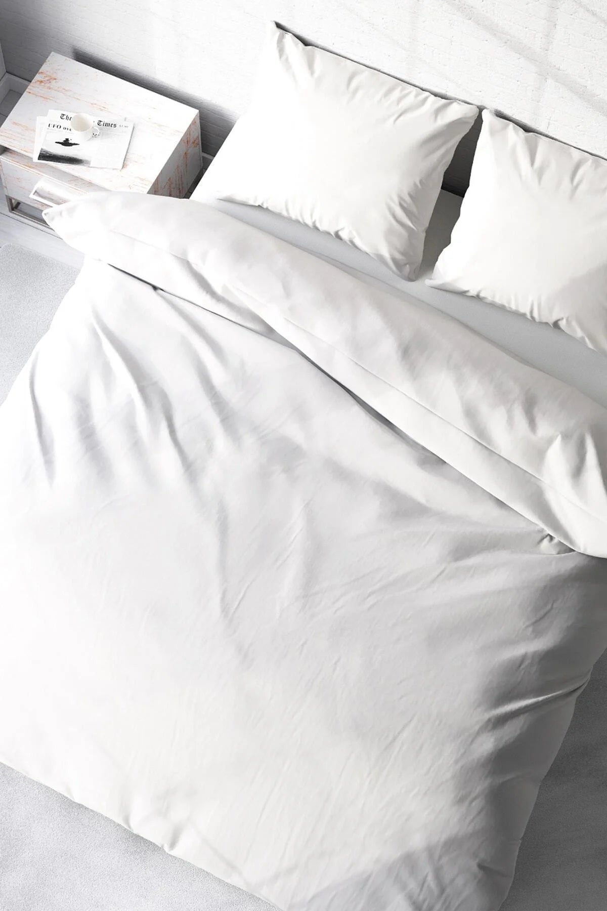 Nevresim Takımı Pamuk Saten Çift Kişilik 3D Digital Beyaz Lux Pamuk Percale