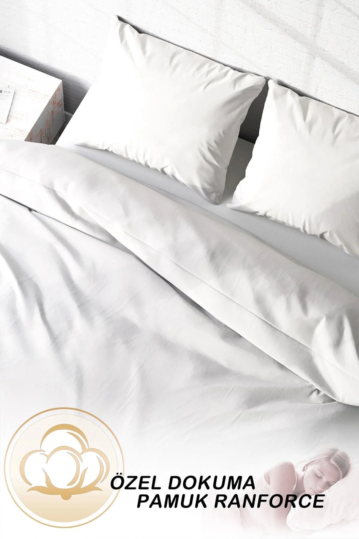 Nevresim Takımı Pamuk Saten Çift Kişilik 3D Digital Beyaz Lux Pamuk Percale