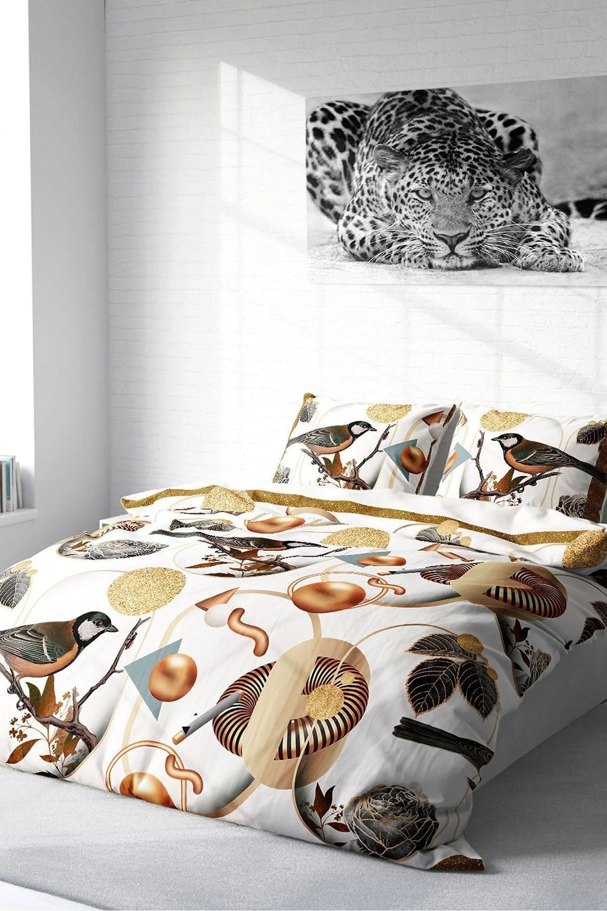 Nevresim Takımı Pamuk Saten Çift Kişilik 3D Digital Bird Circle