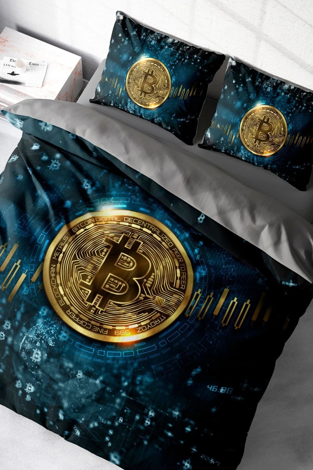 Nevresim Takımı Pamuk Saten Çift Kişilik 3D Digital Bitcoin