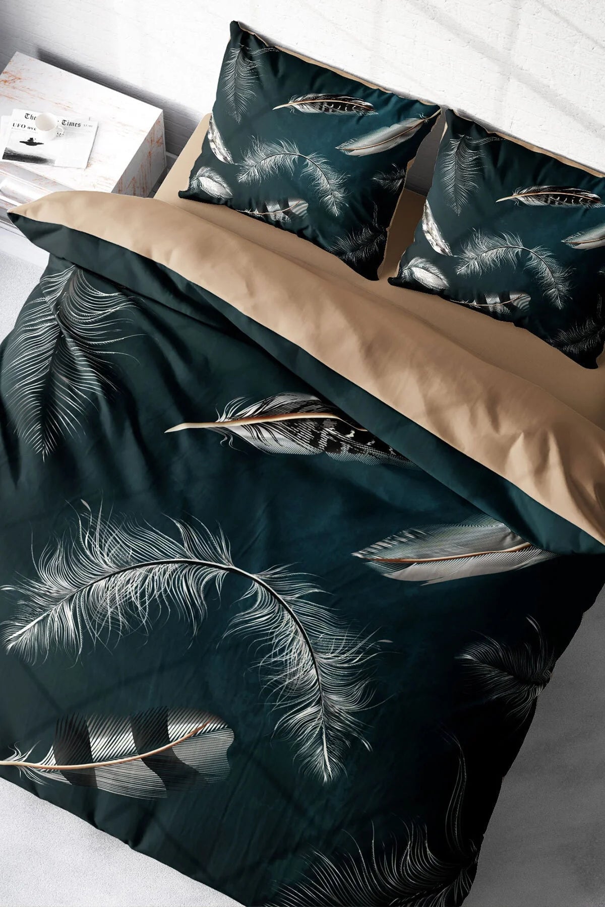 Nevresim Takımı Pamuk Saten Çift Kişilik 3D Digital Black Feather
