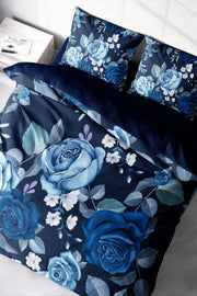 Nevresim Takımı Pamuk Saten Çift Kişilik 3D Digital Blue Flower