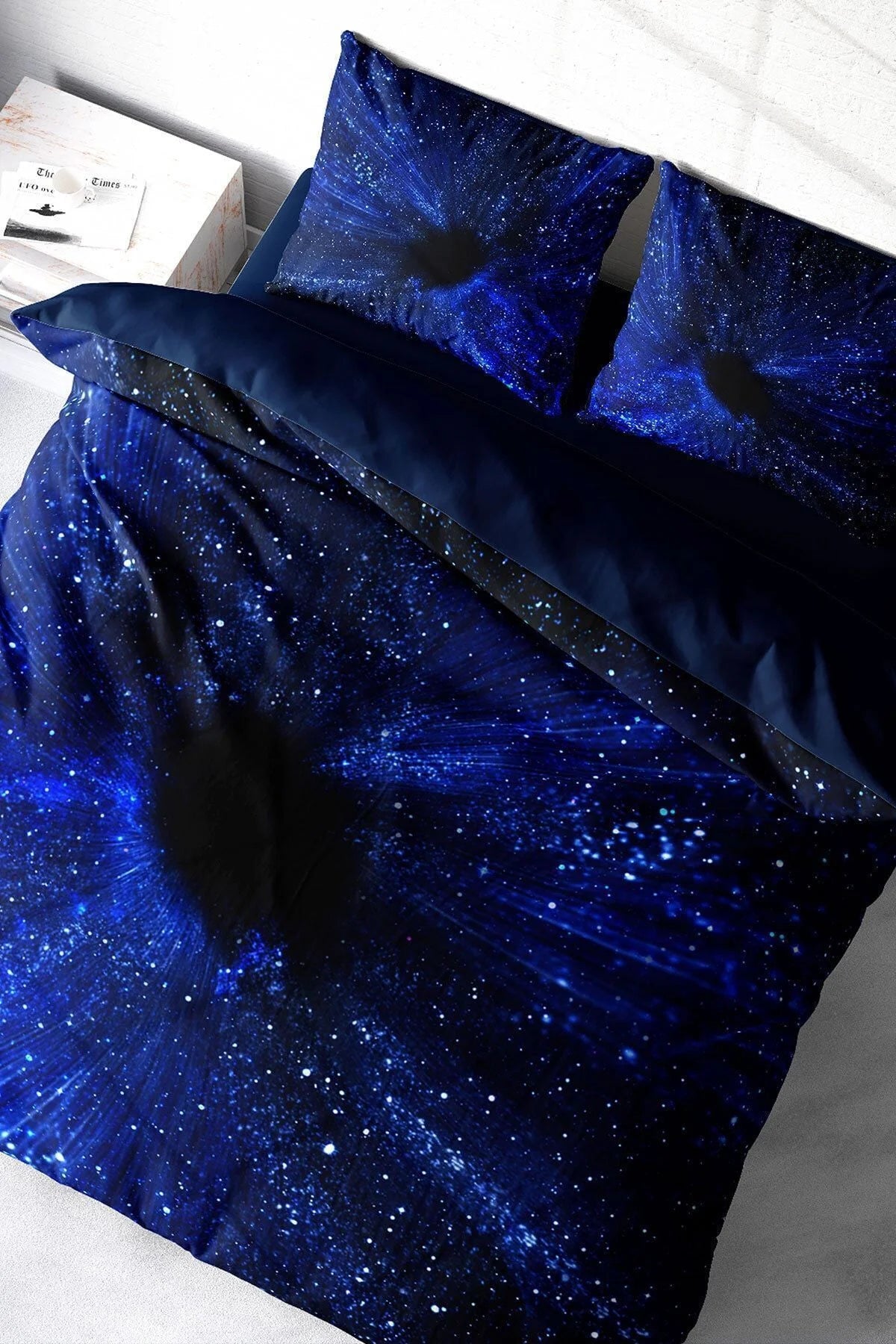 Nevresim Takımı Pamuk Saten Çift Kişilik 3D Digital Blue Night