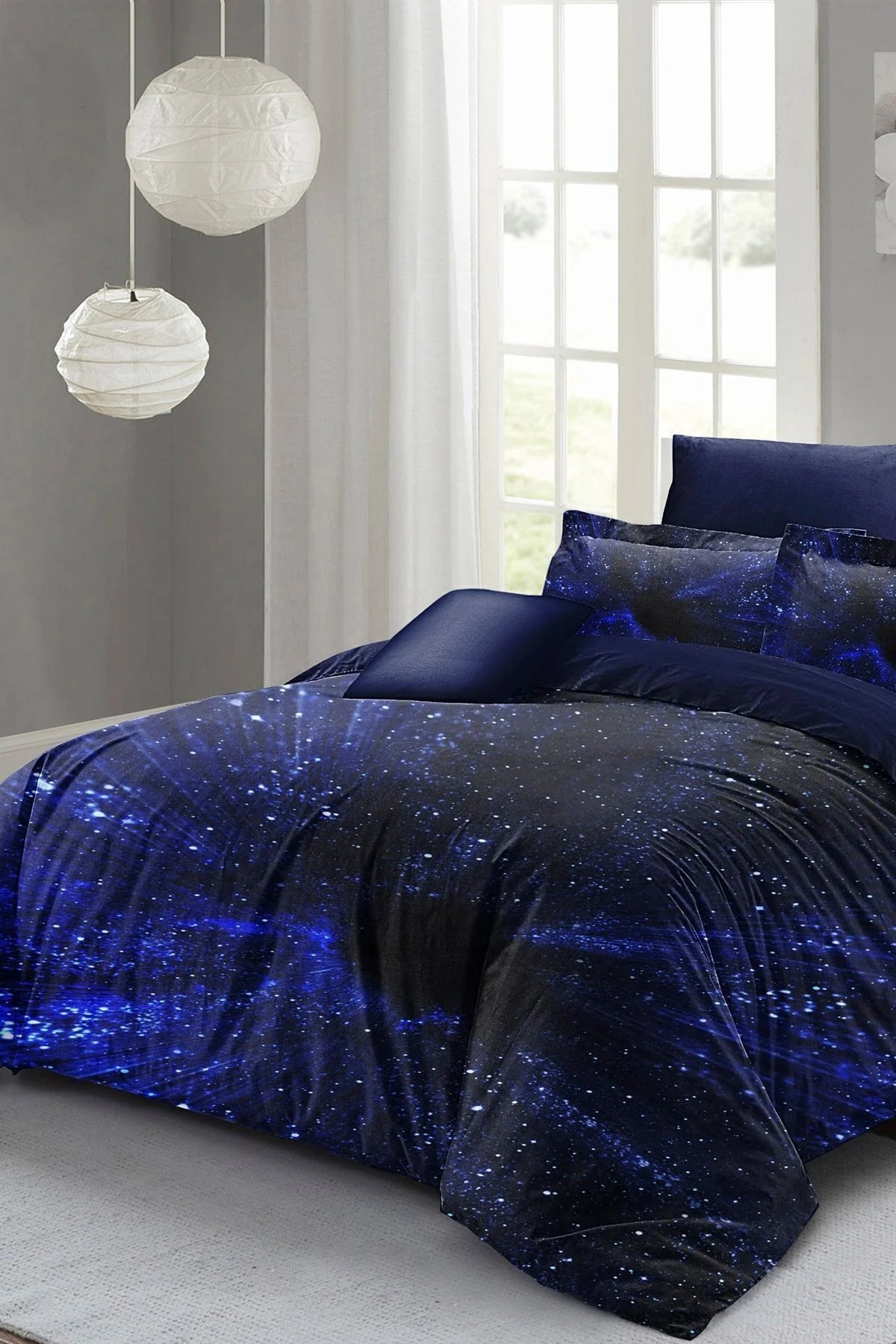 Nevresim Takımı Pamuk Saten Çift Kişilik 3D Digital Blue Night