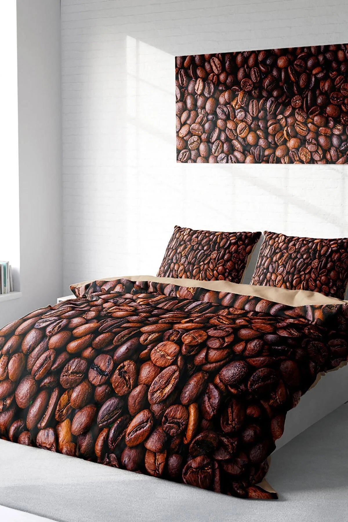 Nevresim Takımı Pamuk Saten Çift Kişilik 3D Digital Coffee Duvet