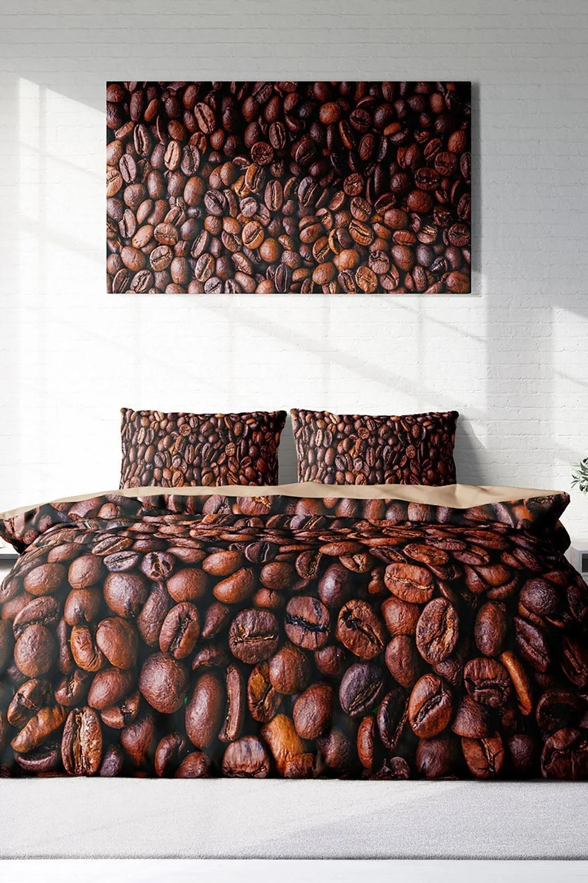 Nevresim Takımı Pamuk Saten Çift Kişilik 3D Digital Coffee Duvet