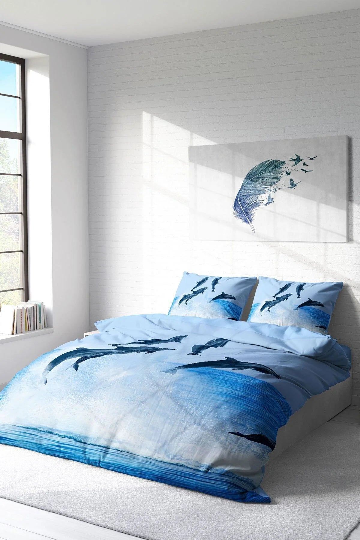 Nevresim Takımı Pamuk Saten Çift Kişilik 3D Digital Dolphin2