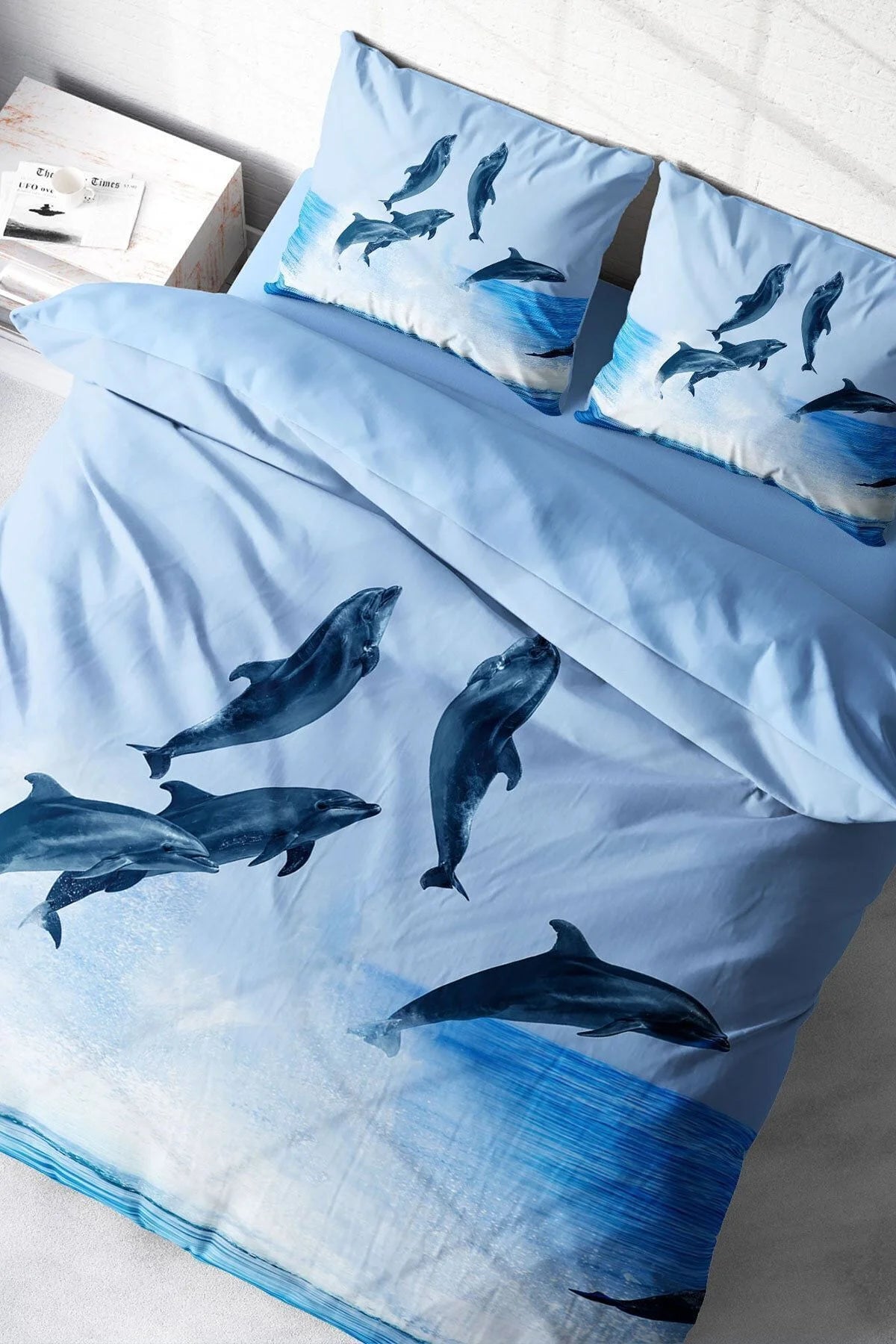 Nevresim Takımı Pamuk Saten Çift Kişilik 3D Digital Dolphin2