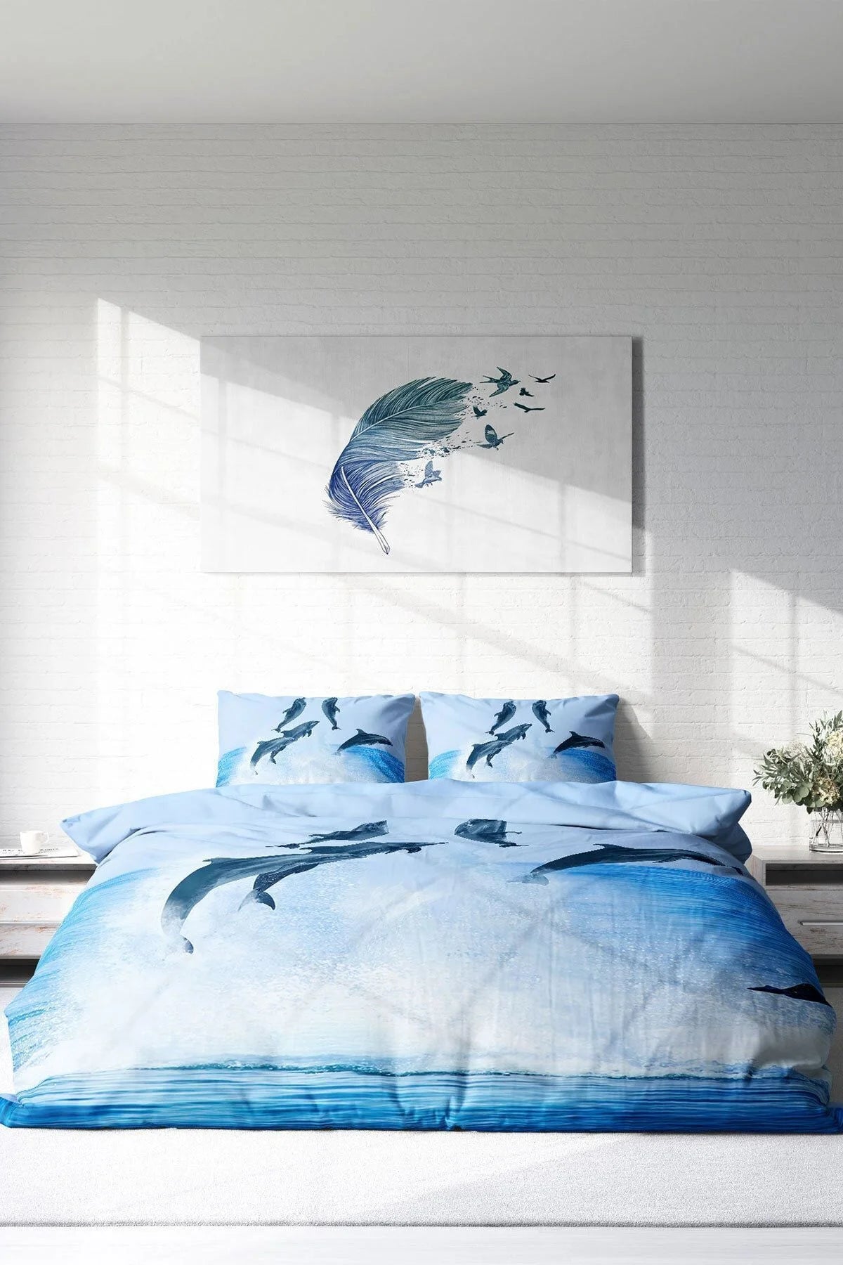 Nevresim Takımı Pamuk Saten Çift Kişilik 3D Digital Dolphin2