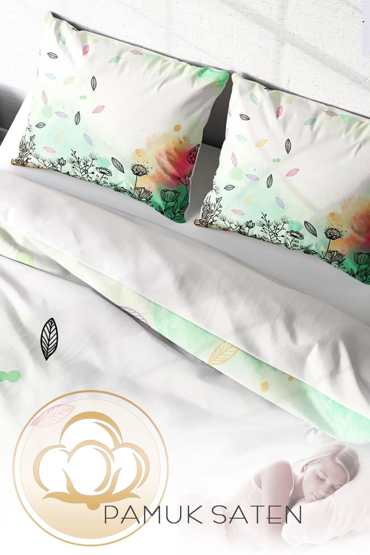 Nevresim Takımı Pamuk Saten Çift Kişilik 3D Digital Fantastic Leaves Naturel