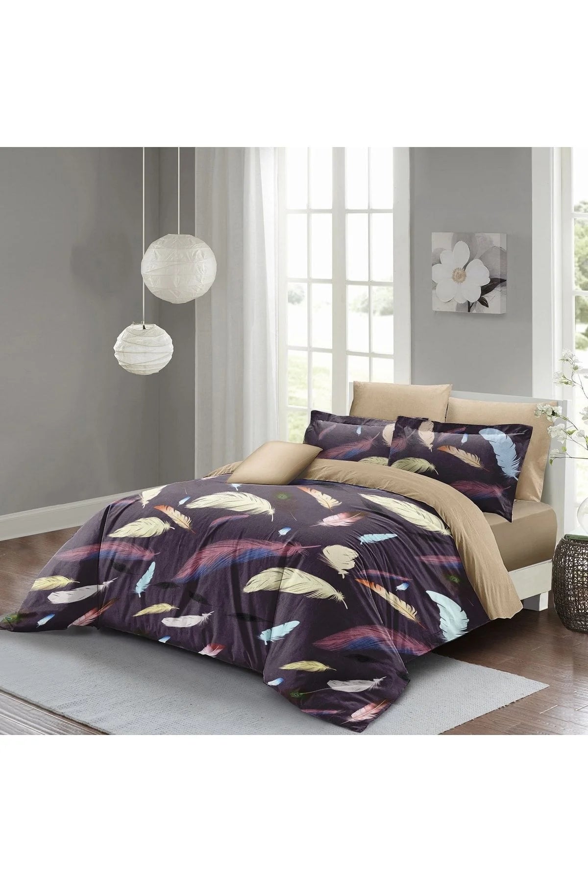 Nevresim Takımı Pamuk Saten Çift Kişilik 3D Digital Feather