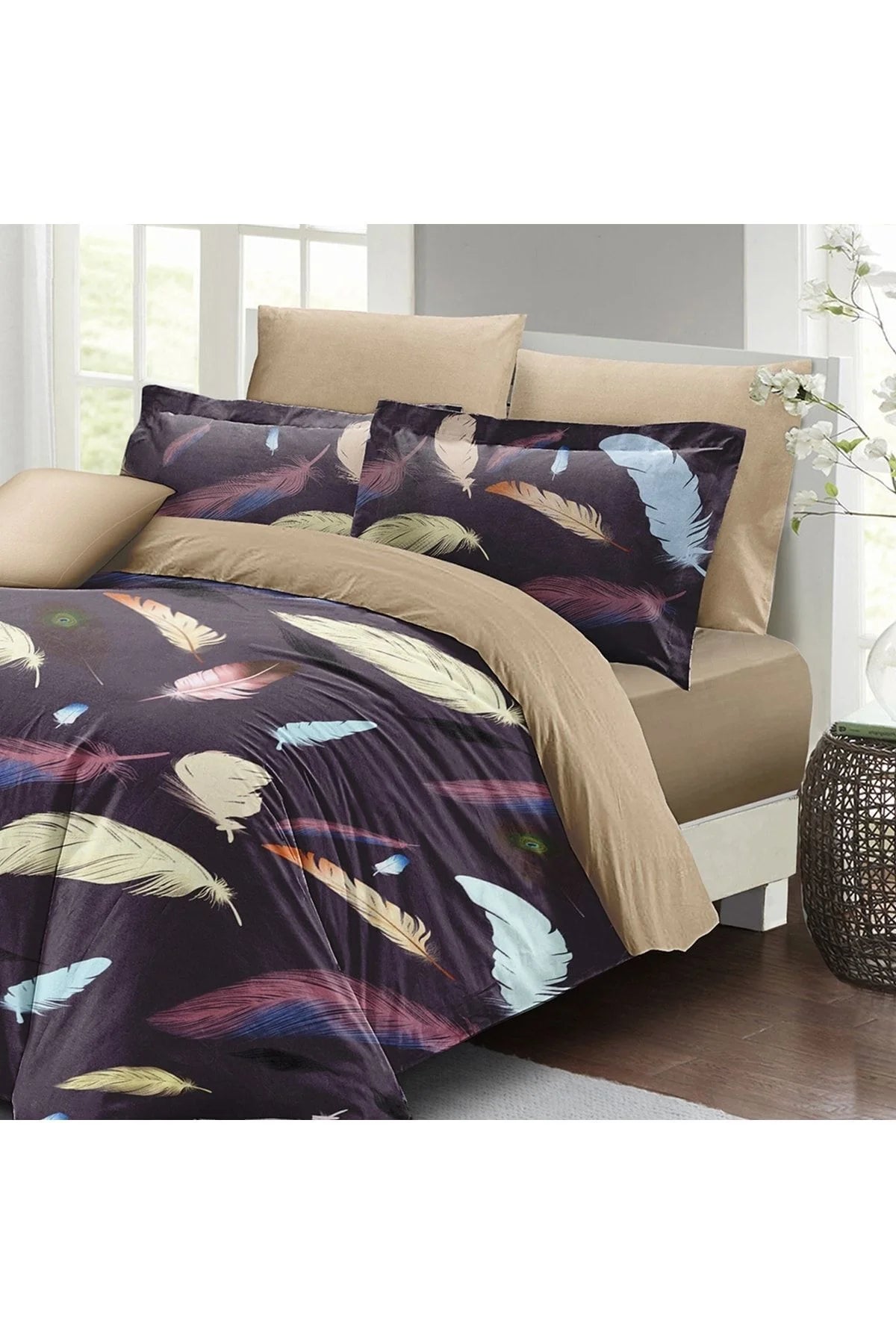 Nevresim Takımı Pamuk Saten Çift Kişilik 3D Digital Feather