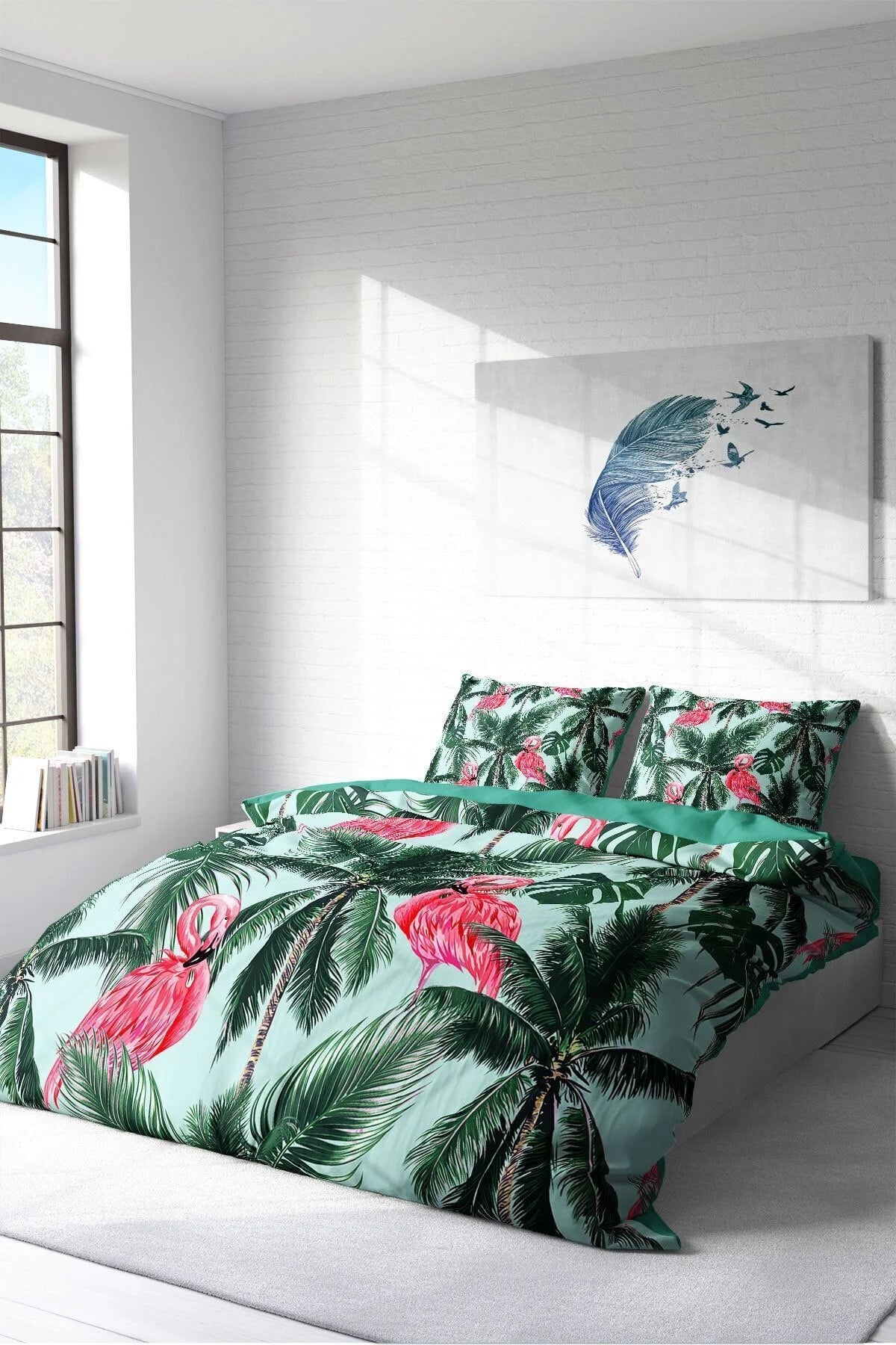 Nevresim Takımı Pamuk Saten Çift Kişilik 3D Digital Flamingo Iı